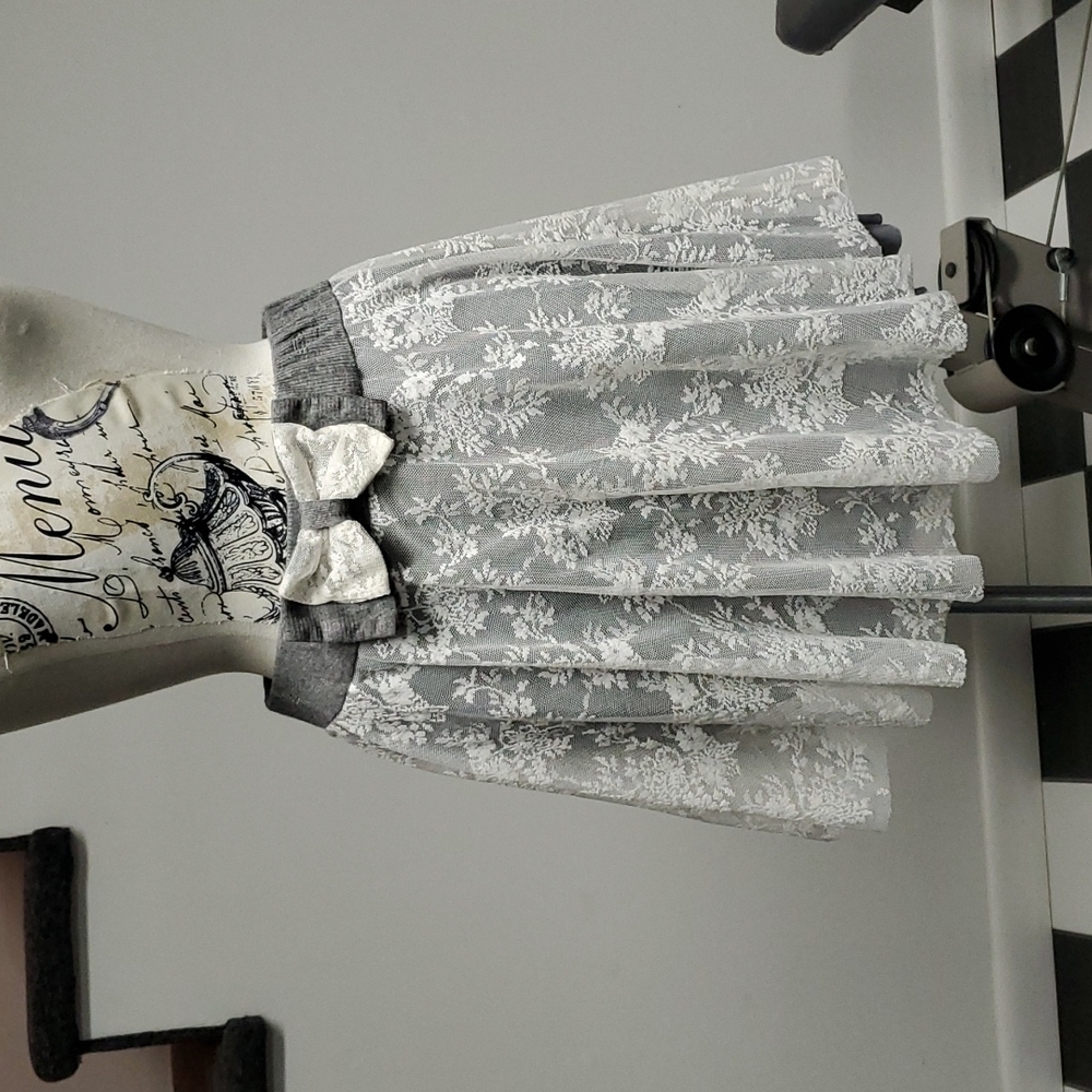 Zara lace and gray mini skirt with front bow